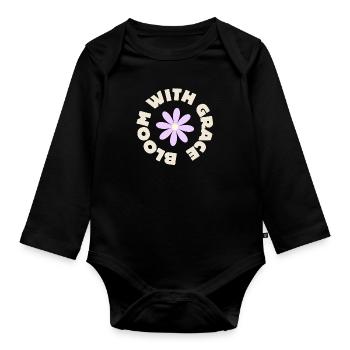 bloom with grace - Organic Longsleeve Baby Bodysuit - black - Front