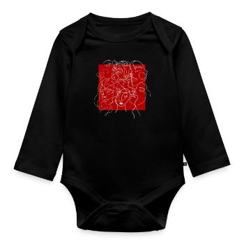 Face line red - Organic Longsleeve Baby Bodysuit - black - Front