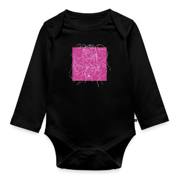 Face line pink - Organic Longsleeve Baby Bodysuit - black - Front