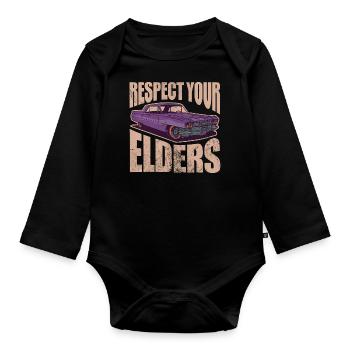 Respect your elders | classic vintage cars - Baby Bio-Langarm-Body - Schwarz - Vorne