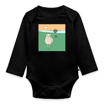Sheep in a meadow - Organic Longsleeve Baby Bodysuit - black - Front