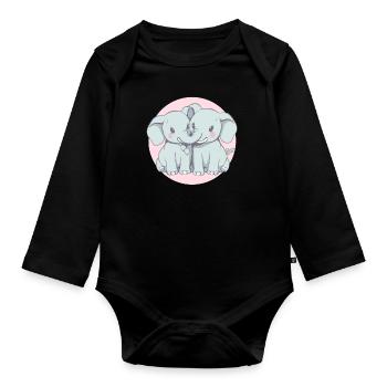 Liebende Elefanten - Eine romantische Illustration - Baby Bio-Langarm-Body - Schwarz - Vorne