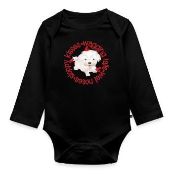 Cute Maltese dog, sloppy kisses - Organic Longsleeve Baby Bodysuit - black - Front
