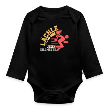 Lächle jeden Kilometer Joggen Laufen - Baby Bio-Langarm-Body - Schwarz - Vorne