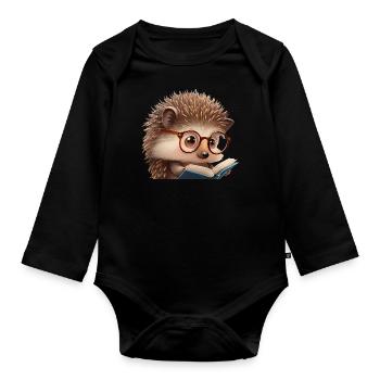 Niedlicher Igel beim Lesen - Baby Bio-Langarm-Body - Schwarz - Vorne