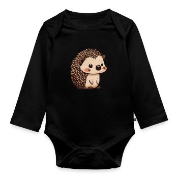 Süßer Vintage Igel - Baby Bio-Langarm-Body - Schwarz - Vorne