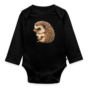 Süßer Vintage Igel - Baby Bio-Langarm-Body - Schwarz - Vorne