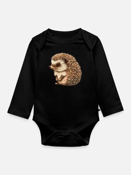 Süßer Vintage Igel - Baby Bio-Langarm-Body - Schwarz