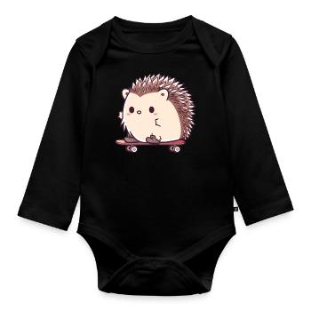 Süßer Igel skatet - Baby Bio-Langarm-Body - Schwarz - Vorne