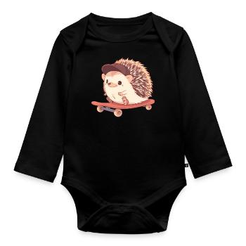 Süßer Igel skatet - Baby Bio-Langarm-Body - Schwarz - Vorne