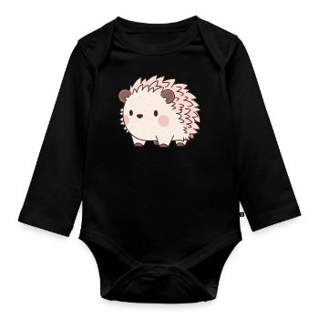 Süßer Vintage Igel - Baby Bio-Langarm-Body - Schwarz - Vorne