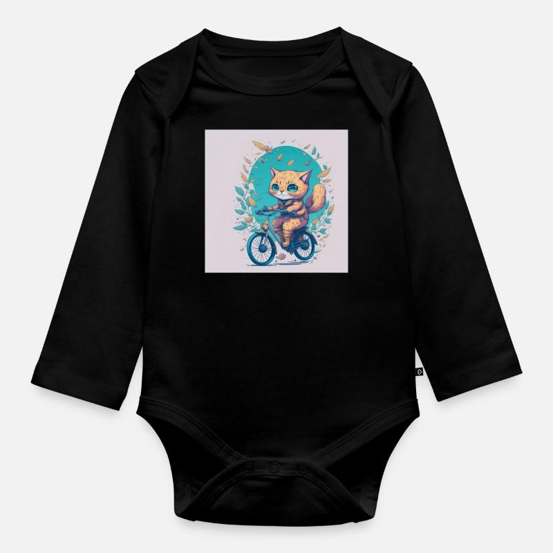 Chat à vélo - Body Bébé bio manches longues - noir
