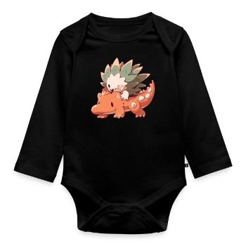 Mignons tours de hérisson sur dino - Body Bébé bio manches longues - noir - Devant