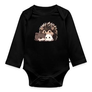 Igel mit Katzen - Baby Bio-Langarm-Body - Schwarz - Vorne