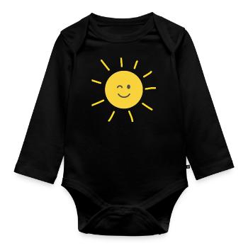 Laughing sun - Organic Longsleeve Baby Bodysuit - black - Front