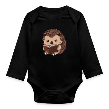 Niedlicher Igel beim Lesen - Baby Bio-Langarm-Body - Schwarz - Vorne