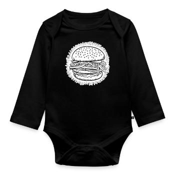 Hamburger Burger Fastfood Grillen Cheeseburger - Baby Bio-Langarm-Body - Schwarz - Vorne