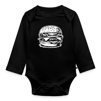 Hamburger Burger Fastfood Grillen Cheeseburger - Baby Bio-Langarm-Body - Schwarz - Vorne