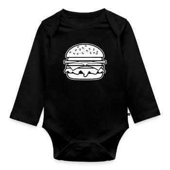 Hamburger Burger Fastfood Grillen Cheeseburger - Baby Bio-Langarm-Body - Schwarz - Vorne