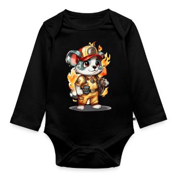 Firefighter cute pet, animals - Organic Longsleeve Baby Bodysuit - black - Front