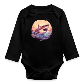Weißer Hai - Baby Bio-Langarm-Body - Schwarz - Vorne