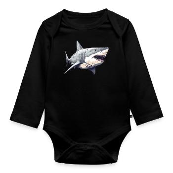 Great white shark vintage - Organic Longsleeve Baby Bodysuit - black - Front