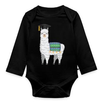 Drôle de lama avec graduation Hat School Graduation - Body Bébé bio manches longues - noir - Devant