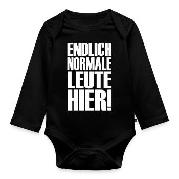Endlich normale Leute hier! - Baby Bio-Langarm-Body - Schwarz - Vorne