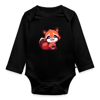 Red Panda - Organic Longsleeve Baby Bodysuit - black - Front