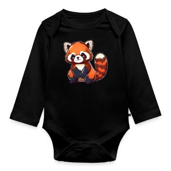 Red Panda - Organic Longsleeve Baby Bodysuit - black - Front