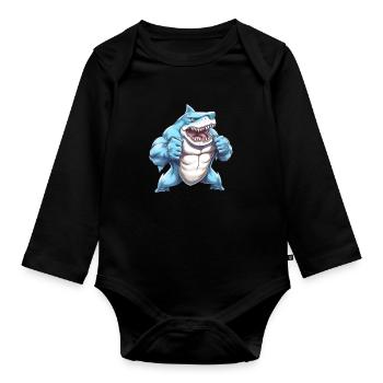 Bodybuilder Shark - Body Bébé bio manches longues - noir - Devant