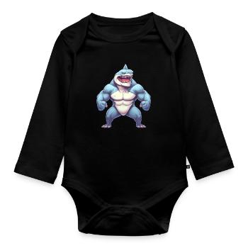 Bodybuilder Shark - Body Bébé bio manches longues - noir - Devant