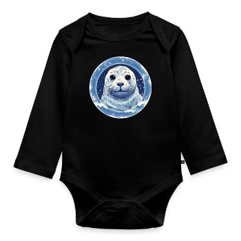 Phoque mignon - Body Bébé bio manches longues - noir - Devant