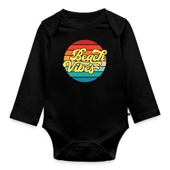 Retro Styled Summer Beach Vibes Design - Organic Longsleeve Baby Bodysuit - black - Front