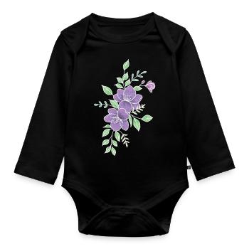 Lila Blume - Baby Bio-Langarm-Body - Schwarz - Vorne