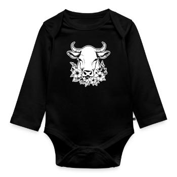 Kuh Kühe Rind Bauernhof Landwirtschaft - Baby Bio-Langarm-Body - Schwarz - Vorne