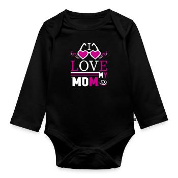 J’aime ma mère - Cadeaux de la fête des mères - Body Bébé bio manches longues - noir - Devant