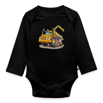 Drôles de monstres dans la construction - Body Bébé bio manches longues - noir - Devant