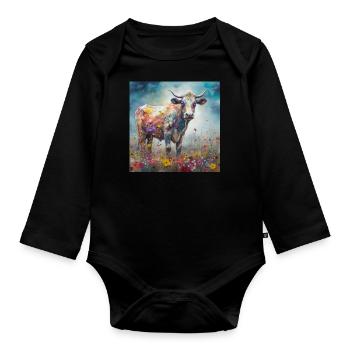Vibrant Cow Art - Organic Longsleeve Baby Bodysuit - black - Front