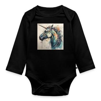 Colorful Contemporary Unicorn Art by Bodhi - Organic Longsleeve Baby Bodysuit - black - Front