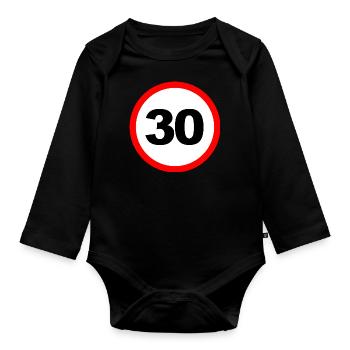 30/ Geschwindigkeit Design/ Schild Design - Baby Bio-Langarm-Body - Schwarz - Vorne