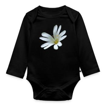weiße Blume Sternmiere - Baby Bio-Langarm-Body - Schwarz - Vorne