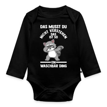 Tiermotiv Waschbär - Baby Bio-Langarm-Body - Schwarz - Vorne