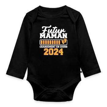 Nouveau Nouvelle Naissance Future Maman 2024 - Body Bébé bio manches longues - noir - Devant