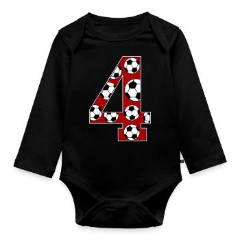 4th Birthday Football Red - Organic Longsleeve Baby Bodysuit - black - Front