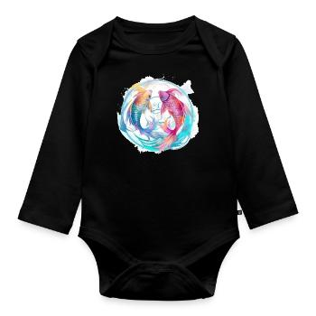 Blue and pink fish - Organic Longsleeve Baby Bodysuit - black - Front