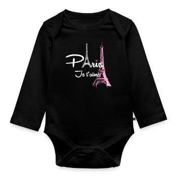 I Love Paris Eiffel Tower France - French Souvenir - Body Bébé bio manches longues - noir - Devant