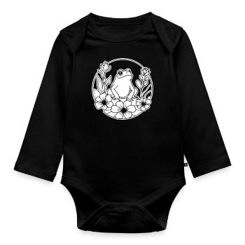 Frosch Amphibie Kröte - Baby Bio-Langarm-Body - Schwarz - Vorne