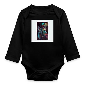 Coole Eule Sticker - Baby Bio-Langarm-Body - Schwarz - Vorne