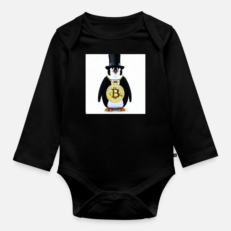 cool penguin - Organic Longsleeve Baby Bodysuit - black